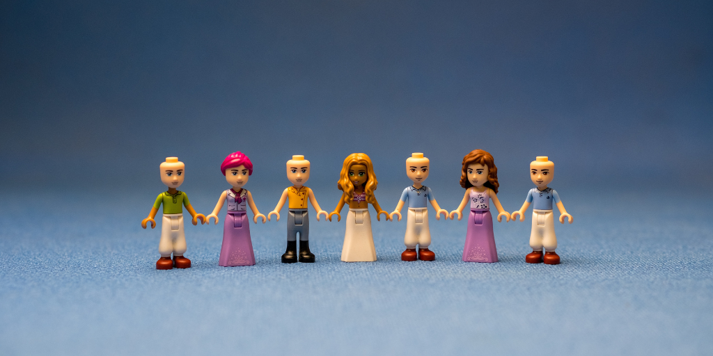 A line of LEGO mini fig-like dolls.