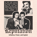 The program cover for the FSNNA conferencing, showing a retro-printed shot of two people looking at a magazine and making scandalized faces.